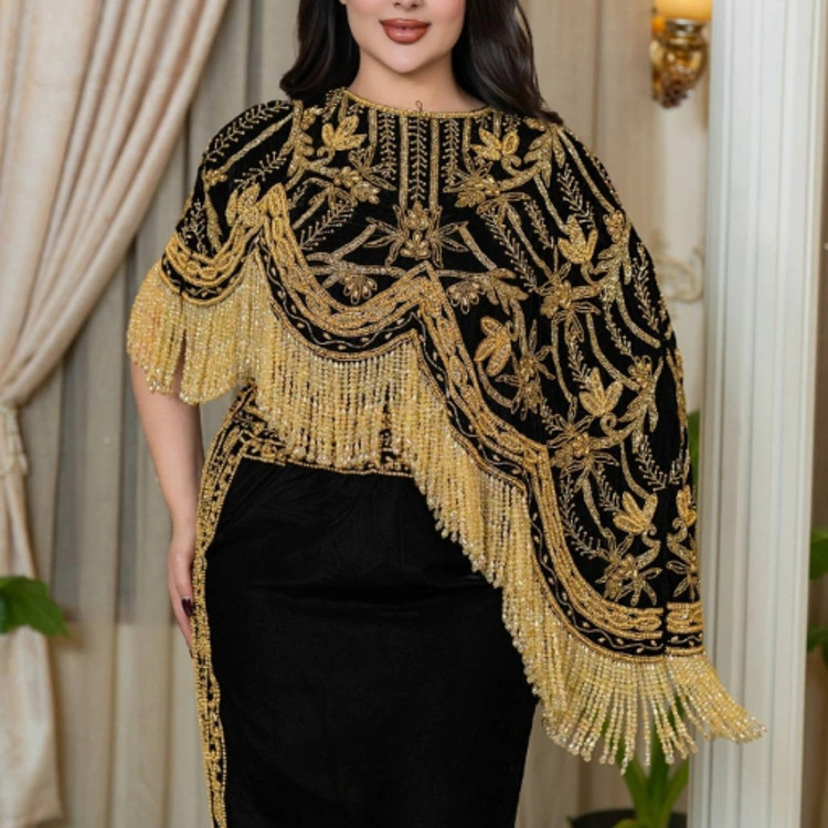 لباس مجلسی فول سنگو ملیله ،ست ۳تیکه رودوشی کراپ و دامن