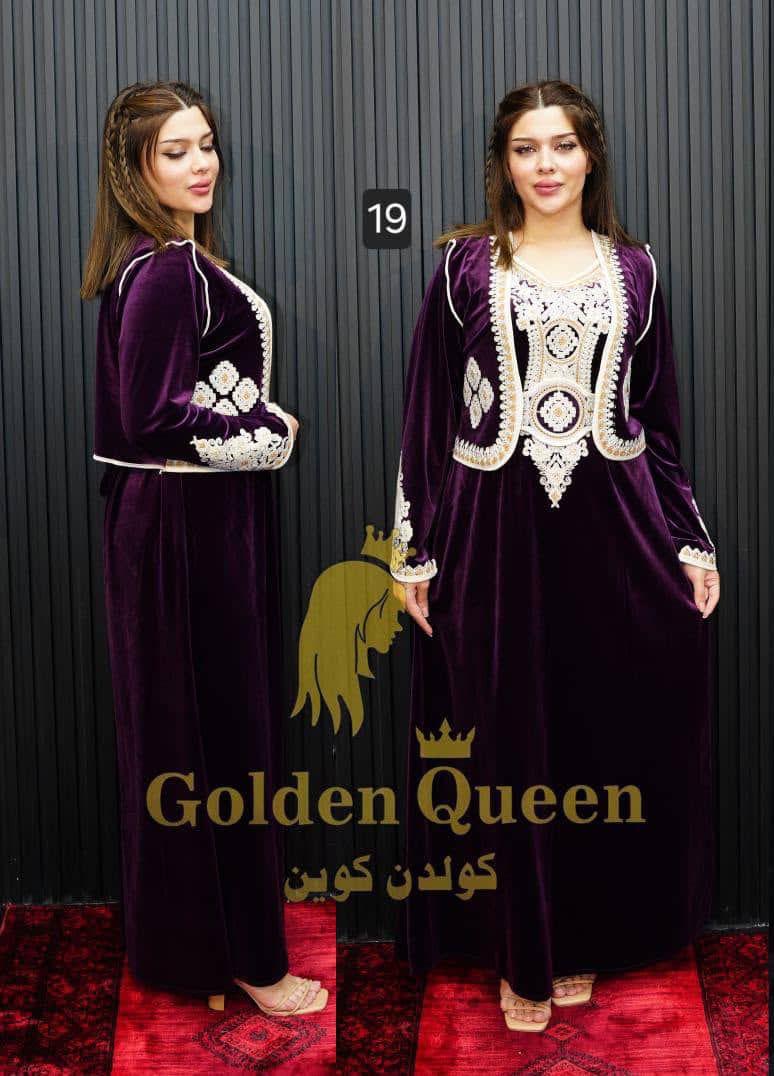 ماکسی مخمل با جلیقه و کمربند وارداتی گلدوزی